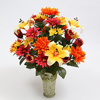 60cm Mixed Gerbera/M.P. Tiger Lily/Dahlia/Rose Bud/Lilium Bush X 36