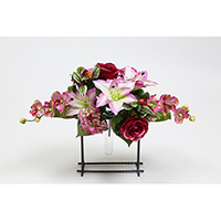 25cm Mixed Satin Lily/Satin Rose/Sm Hydrangea/Anemone/Orchid/Rose Hips/Wondering Jew Centre Piece X 13