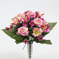 30cm Mixed Diamond Rose/Daisy/Alstromeria/Blossom Bush X 14