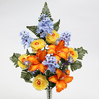 65cm Mixed Satin Tiger Lily/Lilac/Ranunculus/Blossom/Leather Fern Half-flat Bush X 15