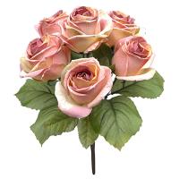 32cm Dried Look Rose Bush X 7 with 6 Set Leaves
